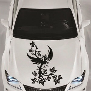 In-Style Decals Vehicle Auto Car Décor Vinyl Decal Art Sticker Phoenix Bird Floral Pattern Tribal Removable Stylish Design for Hood 1249