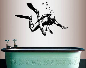 In-Style Decals Wall Vinyl Decal Home Decor Art Sticker Scuba Diver Diving Sea Ocean Sports Man Bathroom Bedroom Mural Unique Design 386