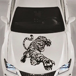 In-stijl stickers voertuig auto auto decor vinyl decal kunst sticker boze tijger wild dier springende kat verwijderbaar ontwerp voor motorkap 1023