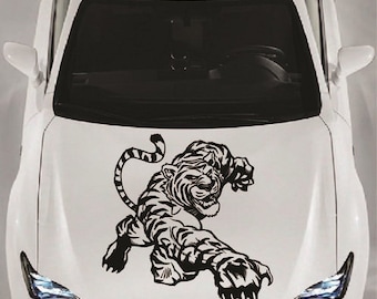 In-Style Decals Vehicle Auto Car Décor Vinyl Decal Art Sticker Angry Tiger Wild Animal Jumping Cat Removable Design for Hood 1023