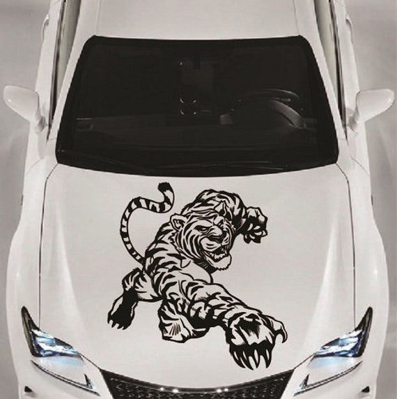 In-style Decals Vehicle Auto Car Décor Vinyl Decal Art Sticker Angry Tiger  Wild Animal Jumping Cat Removable Design for Hood 1023 