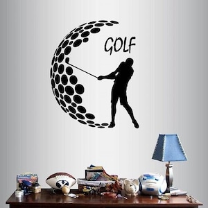 In-Style Decals Wall Vinyl Decal Home Decor Art Sticker Silhouette Golf Word Golf Player Male Golfer Sportsman Room Mural Design 2292