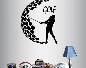 Naklejki ścienne w stylu winylowym Naklejka ścienna Dekoracja domu Naklejka artystyczna Sylwetka Golf Słowo Golfista Mężczyzna Golfista Sportowiec Pokój Mural Projekt 2292