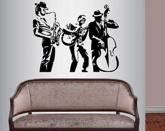 In-stijl stickers muur vinyl decal art sticker jazz band muzikanten jazz muziek muziekinstrumenten woonkamer verwijderbare muurschildering uniek ontwerp 11