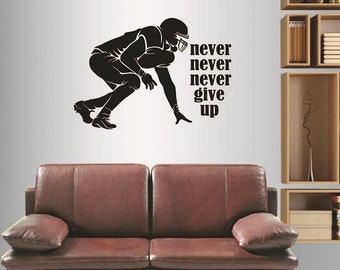 In-Style Decals Wall Vinyl Decal Home Decor Art Sticker Football Player Never Give Up Quote Sportsman Sports Boy Man Room Mural Design 180