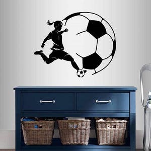 In-Style Decals Wall Vinyl Decal Home Decor Art Sticker Girl Woman Player Soccer Kicking Ball Sports Kids Room Removable Mural Design 488
