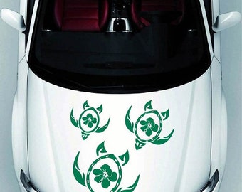 In-Style Decals Vehicle Auto Car Décor Vinyl Decal Art Sticker Three Turtles Floral Pattern Removable Design for Hood 1144