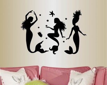 Naklejki ścienne w stylu In-Style Vinyl Decal Home Decor Art Sticker Trzy Syreny Dziewczęca sypialnia Łazienka Pokój dziecięcy Zdejmowany mural Projekt 738