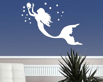 In-Style Calcomanías Pared Vinilo Calcomanía Decoración para el hogar Arte Pegatina Sirena con perla Chica Ninfa Mar Océano Baño Vivero Diseño mural extraíble 601