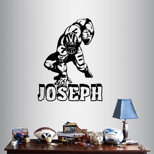 Wall Vinyl Decal Home Decor Art Sticker Football Player Sport 3D Custom Personalized Name Boy Teen  Nursery Room Removable Mural Design 2810