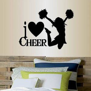 In-Style Decals Wall Vinyl Decal Home Decor Art Sticker I Love Cheer Cheerleader Jumping Girl Girls Teen Room Removable Mural Design 1800