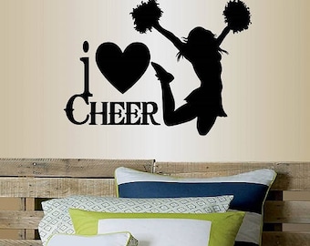 In-Style Decals Wall Vinyl Decal Home Decor Art Sticker I Love Cheer Cheerleader Jumping Girl Girls Teen Room Removable Mural Design 1800