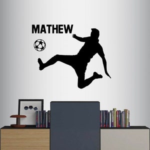 In-Style Decals Wall Vinyl Decal Home Decor Sticker Soccer Player Kicking Ball Custom Name Boy Kids Room Removable Stylish Mural Design 344