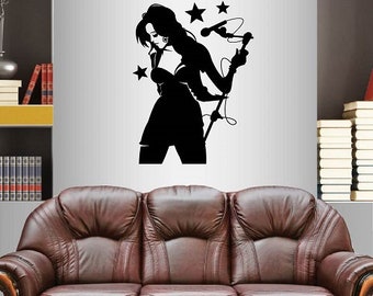 In-stijl stickers muur vinyl decal art sticker zanger meisje vrouw zingen microfoon rock pop muziek karaoke verwisselbare muurschildering uniek ontwerp 50