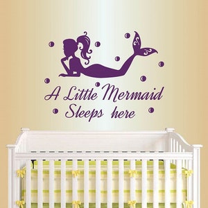 In-Style Decals Wall Vinyl Decal Home Decor Art Sticker A Little Mermaid Sleeps Here Phrase Quote Mermaid Girl Nursery Removable Design 59