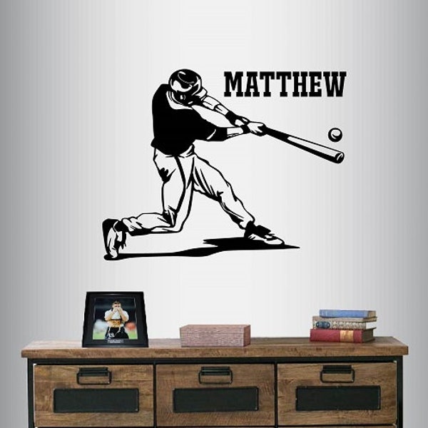 In-Style Decals Wall Vinyl Decal Home Decor Art Sticker Custom Name Boy Baseball Batter Player Sports Teen Room Removable Mural Design 843