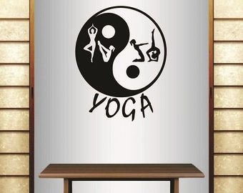 In-Style Decals Wall Vinyl Decal Home Decor Art Sticker Yoga Word Yin Yang Symbol Girl Woman Yoga Pose Exercises Gym Removable Design 250