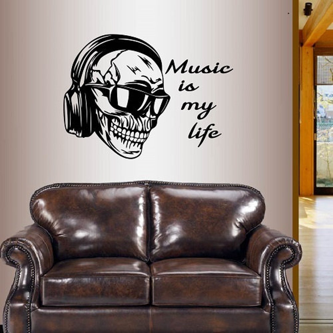 In-style Decals Wall Vinyl Decal Art Sticker Skull With Headphones and ...