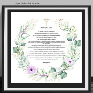 Personalized, Geneva Physician&#39;s Oath,Hippocratic, Gift for Doctor, MD, Medical Student, Graduation Gift,New Doctor, Physician, Digital File