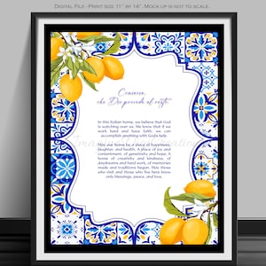 Italian Home Blessing,Benedizione della casa,Housewarming, Engagement,Wedding,Anniversary,Digital Download, Instant Download,11&quot; by 14&quot;