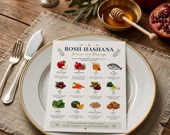 Rosh Hashanah, Simanim Blessings, Printable, English/Hebrew Prayers (Digital File)