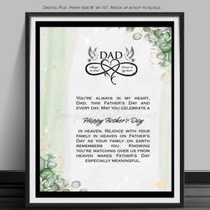 Father&#39;s Day In Heaven,Memorial Poem, Miss you Dad, Father&#39;s Day,Digital File,Instant Download,Printable, 8 by 10 inches