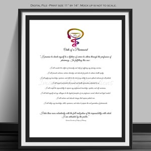 Pharmacisy Oath, Bowl of Hygeia, Oath of a Pharmacist, Student Gift, Prescription Symbol Rx, Digital File, Ready to Print, 11 by 14 inches