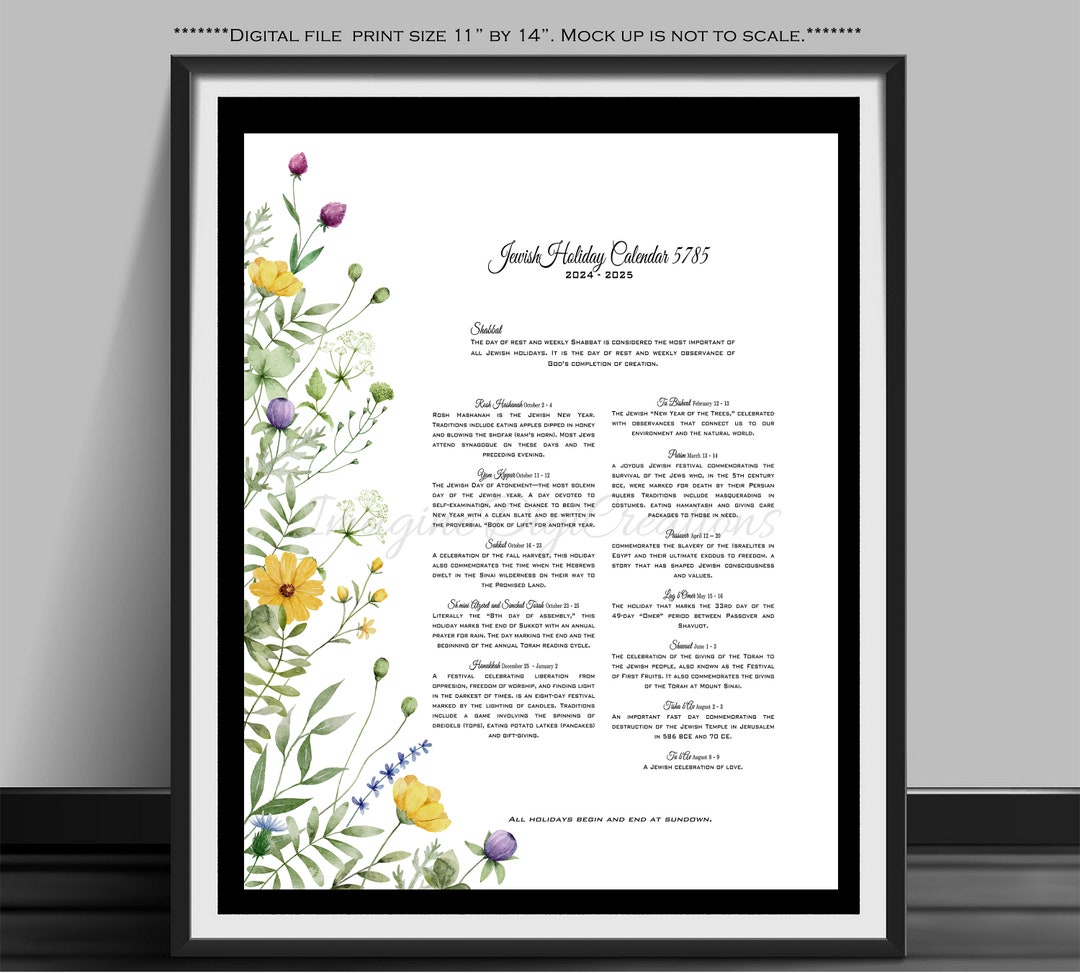 5785 Holidays, 2024-2025,jewish Holidays,jewish Calendar,printable