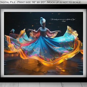 Rumi Quote Art, Sufi, Home Decor, Calligraphy Wall Art, Whirling Dervish, Mevlana Print, Semazen, Rumi Home Decor, Digital File, 20&quot; by 16&quot;