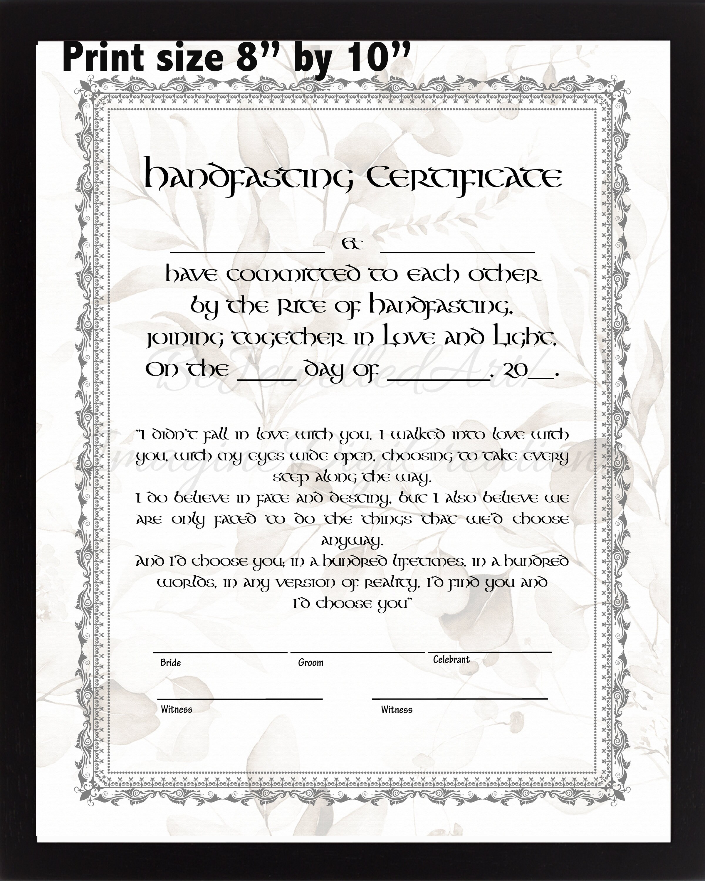 Handfasting Certificate Handfasting Wedding Gift - Etsy