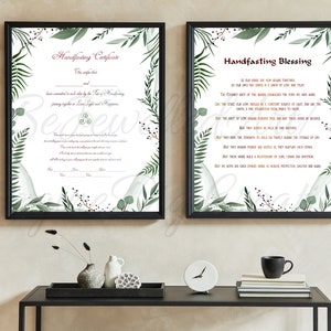 Handfasting Zertifikat, Hochzeitszertifikat, tropische Blätter, Verlobung, Ritus der Handfastung, Handsegen, Sofortiger Download, druckbar