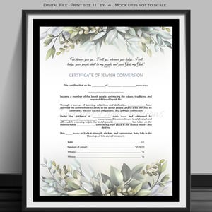 Certificato di conversione moderno, genere neutro, genere inclusivo, certificazione ebraica, inglese, personalizzato, stampabile, file digitale, 11" x 14"