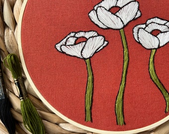 Bold Poppy Floral Embroidery Hoop Design