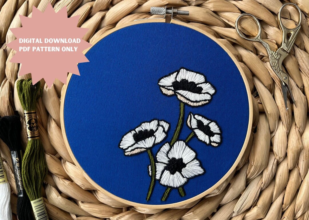 Sweet Poppies Embroidery Pattern Digital PDF Download // Modern Floral
