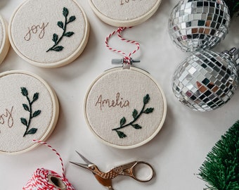 Personalized Name Embroidery Hoop Christmas Ornament With Garland