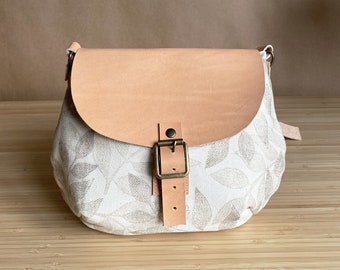 Hand block-printed canvas crossbody bag / canvas purse / shoulder bag
