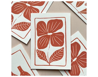 Bloom no. 2- handprinted linocut postcard with envelope