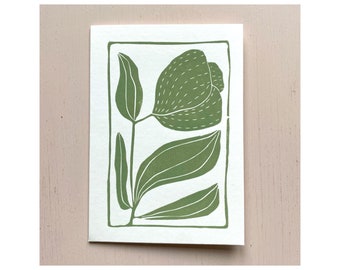 Bloom no. 1- handprinted linocut postcard with envelope