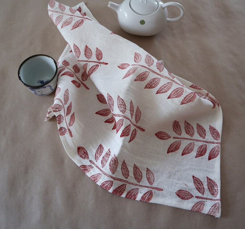 Set of 2 Linen Tea Towels / Kitchen Towel / Block Printed | Etsy