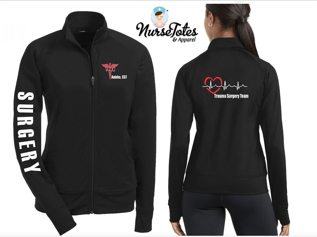 Personalized Medical Jacket Trauma Surgery Team Jacket Full Zip Fitness Jacket for Women Pockets