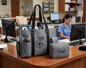 Personalized Nurse Tote Bag, RN Work Bag With Name, Custom Nurse Bag and Pouch Set, Nurse Graduation Gift, Medical Tote Bag, BSN RN Gift