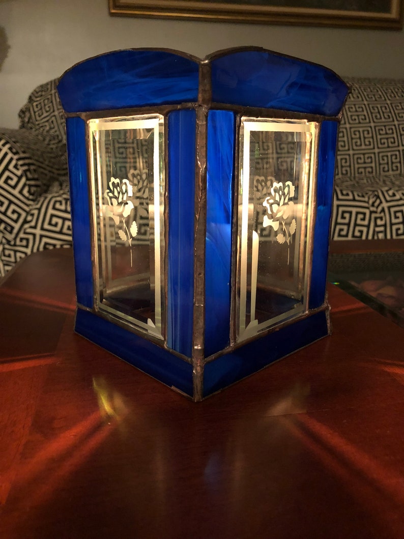 Tall Stained Glass Lantern Candle Holder Etsy