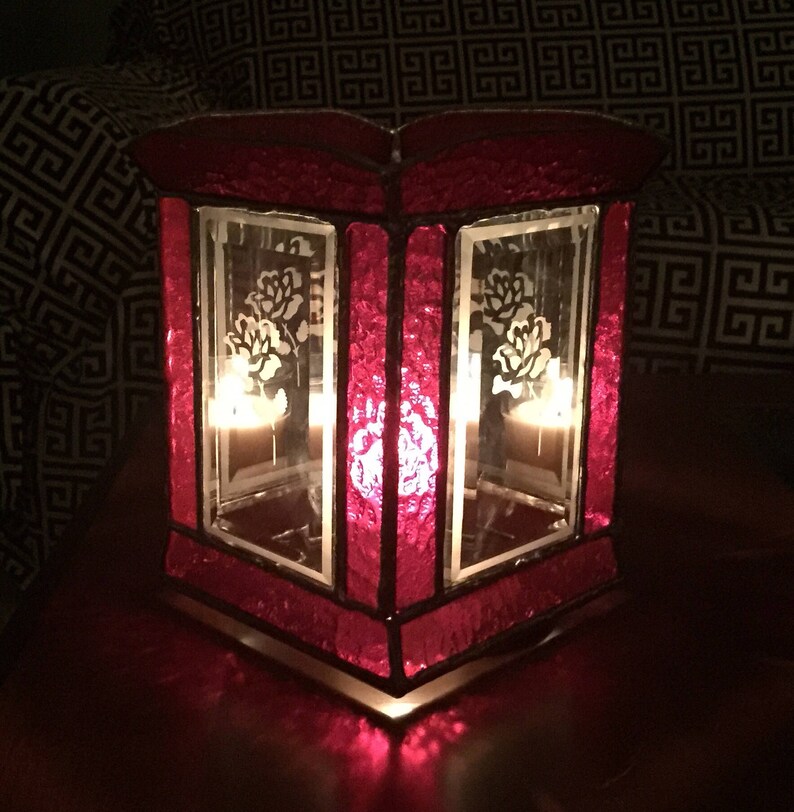 Tall Stained Glass Lantern Candle Holder Etsy