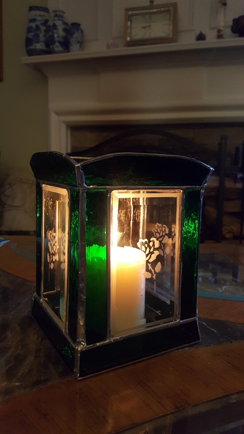 Tall Stained Glass Lantern Candle Holder Etsy