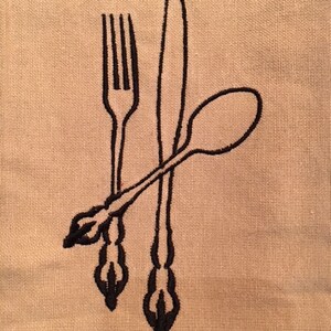 Embroidered Kitchen Towel with Fork, Knife & Spoon