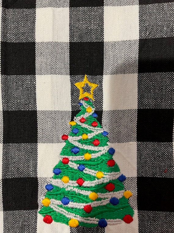 Embroidered Christmas Tree on a Buffalo Plaid Black and White