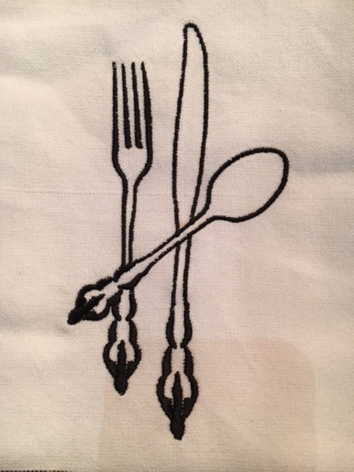 White & Black Kitchen Towel With Fork Knife and Spoon Etsy Australia
