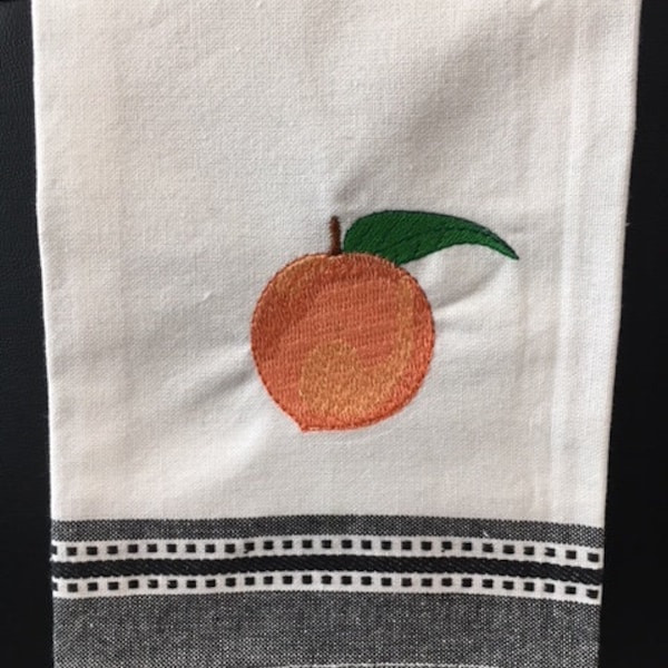 Embroidered Peach Kitchen Towel Etsy