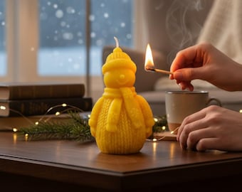 Pupazzo di neve | Candela di cera d'api | Fatto a mano | 100% cera d'api | Candela invernale | Candela di Natale | Candela naturale | Idea regalo | Candela