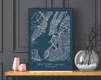 New York Map Poster, Geographical Print, Digital Print Gift, Printable Art, United States City Map